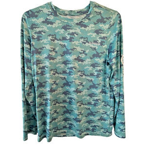 Magellan Outdoor Fish Gear Shirt Women’s Large Blue Green Camo Moisture Wick